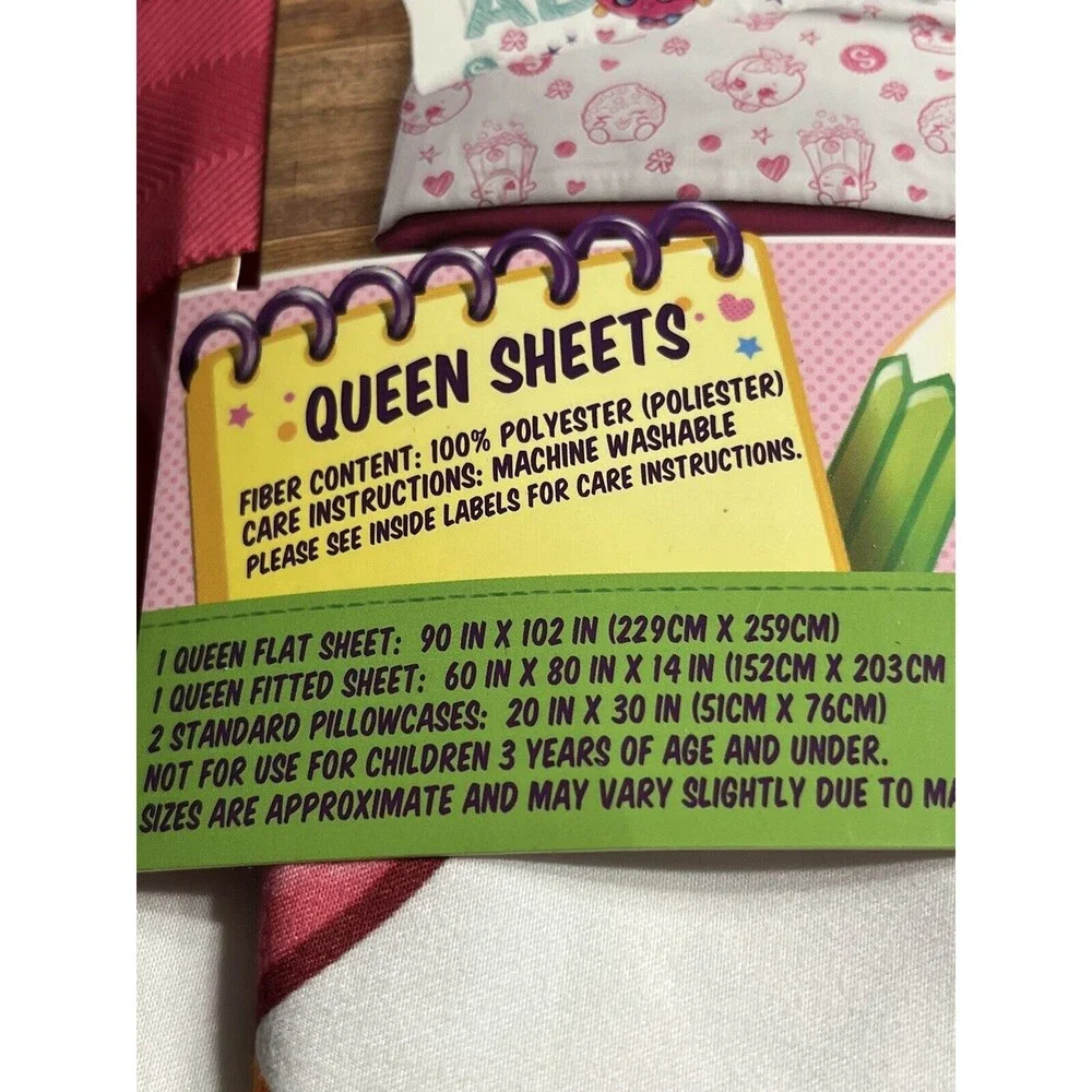 New SHOPKINS Super Soft Queen 4pc Sheet Set Fitted Flat Standard Pillowcases
